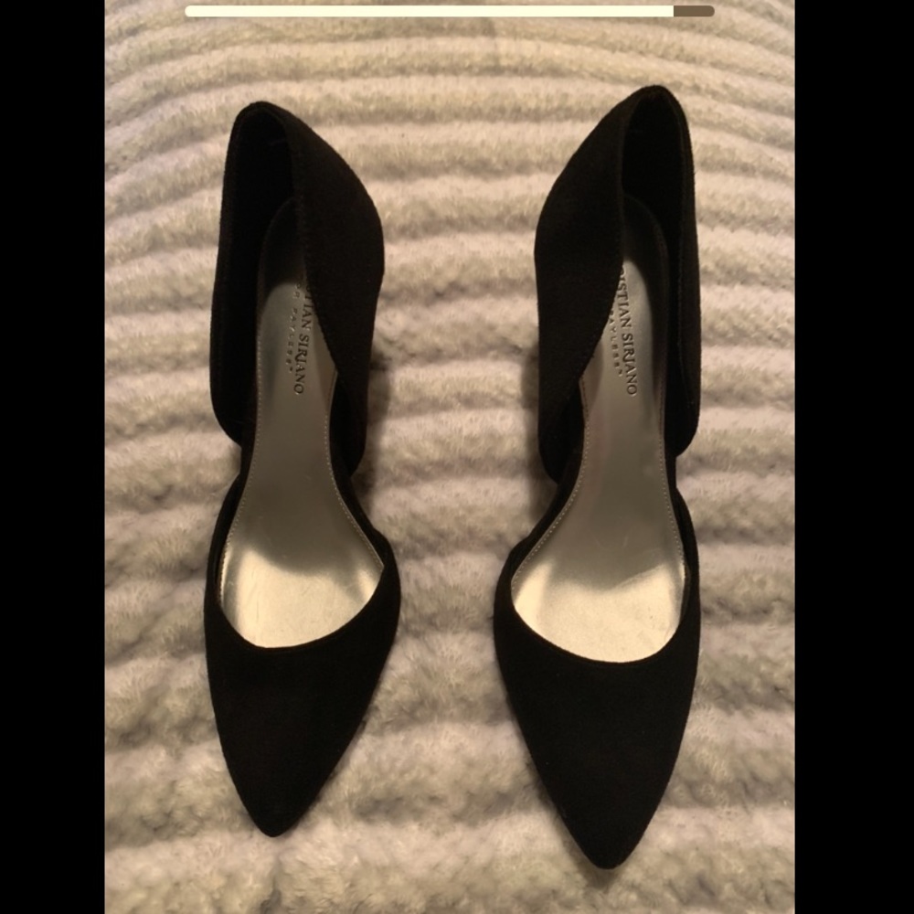 Black faux suede high heels